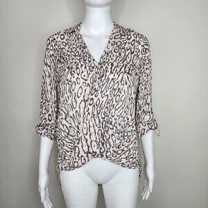 NWT L'AGENCE 100% Silk Front Wrap Blouse with Pockets Nectar/Shadow X Small